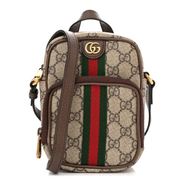 GG Supreme Monogram Web Mini Ophidia Double Zip Messenger Bag Beige New Acero - Picture 1 of 2